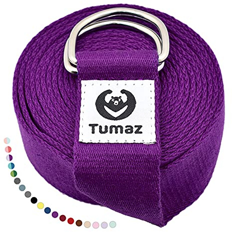 Tumaz Cinturón de Yoga/Correa Yoga [15+ Color, 180/240/300 cm] Hebilla Anillo-D Ajustable Extra Segura, Textura Delicada, Duradera y Cómoda - Mejor en Estiramientos Diarios, Fisioterapia, Fitness