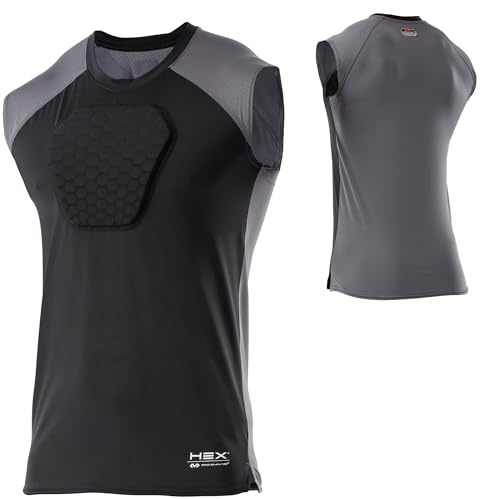 McDavid Chest Protector, HEX Baseball Chest Protector. Heart Guard Sternum Protection Compression Shirts, Padded Football Shirt for Lacrosse, Softball, Paintball, Rugby & More, Black, Adult M