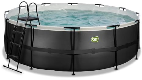EXIT TOYS Piscine Black Leather - ø427x122cm - Grande Piscine Ronde à Cadre avec Pompe à Filtre à Sable - Piscine Extra Profonde - Cadre Solide - Échelle de Piscine Incluse - Noir