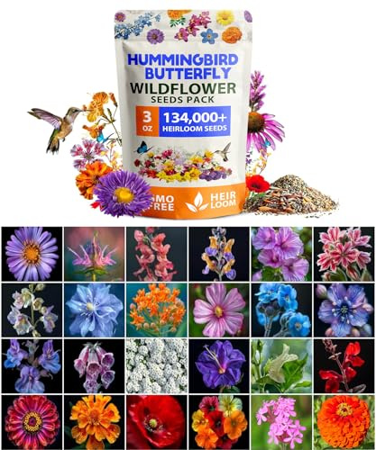 HOME GROWN Premium Wildflower Seeds Bulk - 134,000+ Non-GMO USA Native Seeds for Planting Outdoors - 23 Varieties Wild Flower Mix for Butterfly Garden, Perennial & Annual Flowers (3oz)