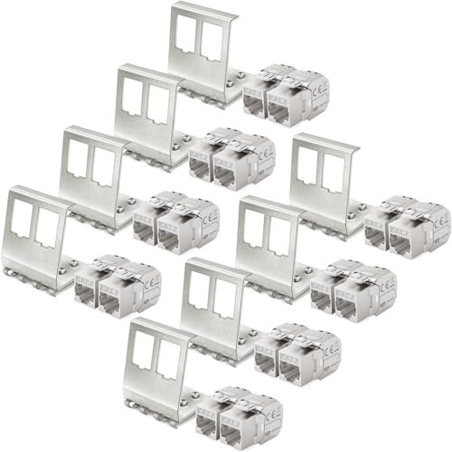 hb-digital Set: 16 x CAT.7 Keystone RJ45-modul 8 x hattkitadapter metall Keystone-hållare för hattskenor 35 mm standard | RJ45-Jack skärmad rostfritt stål LSA montering Ethernet LAN nätverksbrytare