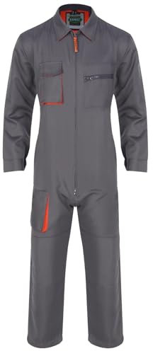 Oyolan Salopette de Travail Homme Combinaison Travail à Fermeture Eclair avec Multi Poches Vêtements de Travail Mécaniciens S-4XL Gris S