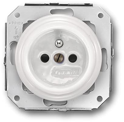 Base de corriente vintage Garby Colonial para pared - Base de enchufe con toma de tierra - Porcelana blanca - 250V - 16A - Enchufe 2P+T estándar francés Fontini
