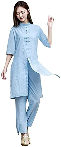 RWRAPS Kampfsportanzug Tai Chi Kleidung Damen, Herren Damen Tai Chi Anzug Leinen Kampfsportanzug Yoga Anzug Traditioneller chinesischer Meditationsanzug (Blau L)
