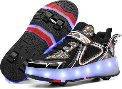 HUSKSWARE Jungen Mädchen Rollschuhe Schuhe Mit 4 Rollen Skateboardschuhe, verstellbar Jugend Schuhe mit Rollen, Weiß 38 EU