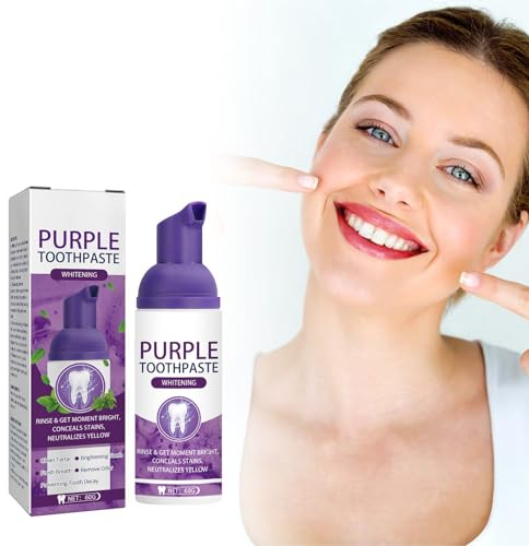 Zahnaufhellung, Violette Zahncreme, Lila Zahnpasta für strahlend weiße Zähne, Effektive Fleckenentfernung durch Kaffee, Tabak, Gelbverfärbungen, Strahlendes Lächeln (30ML)