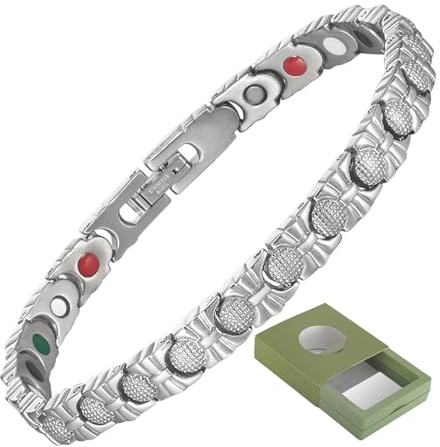 YINOX Pulsera magnética para mujer, pulsera magnética de acero inoxidable, pulsera de cuentas de bola para mujer, incluye elementos 5 en 1 y caja de regalo (19,5 cm)
