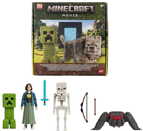 Mattel Minecraft Story Set with 4 Action Figures & 3 Accessories, Overworld Encounters Pack Inspired by A Minecraft Movie, Toy Collectible, JFR70