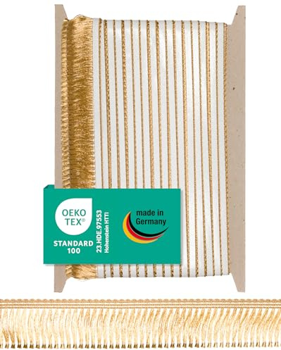 Halbach sidenband självhäftande premiumfranskant | bredd 40 mm längd 25 m | Öko-Tex 100 certifierade fransar | bård tillverkad i Tyskland, färg: guld
