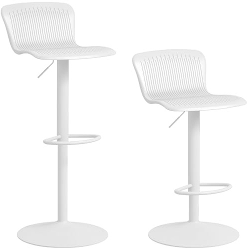 HOMCOM Lot de 2 tabourets de Bar, chaises de Bar réglable en Hauteur avec Assise pivotant en Plastique, Dossier incurvé et Repose-Pieds, Chaise Haute Cuisine, Salle à Manger, comptoir, Blanc