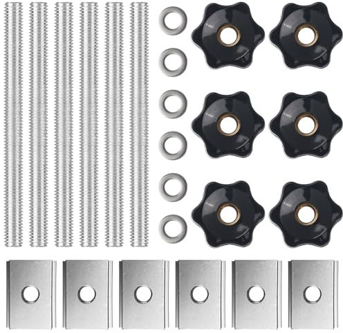 Kayqbonke 24 Pcs Tuerca de Ranura M8 en T, Tuercas Deslizantes de Riel en T, Perillas de Tornillo M8, T Tuercas Deslizantes, Botón Manual Estrella para Herramienta de Carpintería