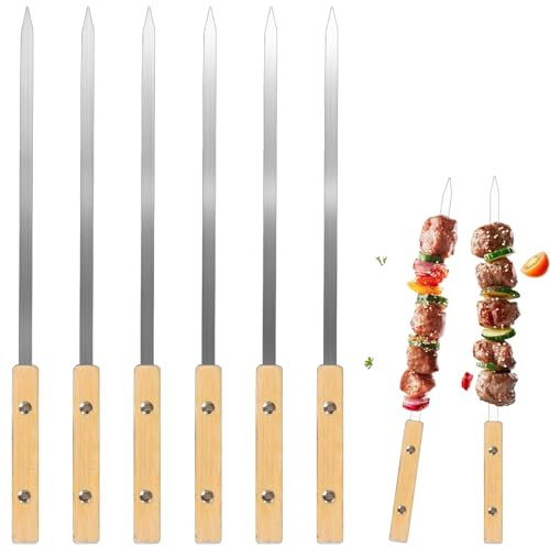 6 spiedini per barbecue in acciaio inox, 40 cm, per grigliare, riutilizzabili, spiedini in acciaio inox, per grigliare e grigliare