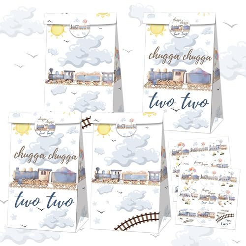 12 PCS Tarin Party Supplies Train Parties Favor Bags Goodies Candy Treat Bags for Chugga Chugga Two Two Party Decoration Choo Choo Im 2 Birthday