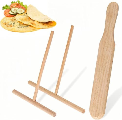 Heanvmyss Spatole per Crêpe Distributore di Impasto,3 Pezzi Stendi Crepes,Crepe Spreader,Spatola in Legno a Forma di T,Spalmatore per Pancake,Padella,Galette,Frittelle