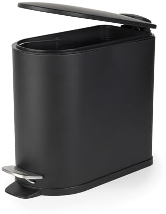 Beldray Treteimer für Badezimmer, 5 Liter, kleiner WC-Mülleimer mit Soft-Close-Deckel, D-förmiger Sanitär-Mülleimer für Schlafzimmer, Büro, Küche, Finish
