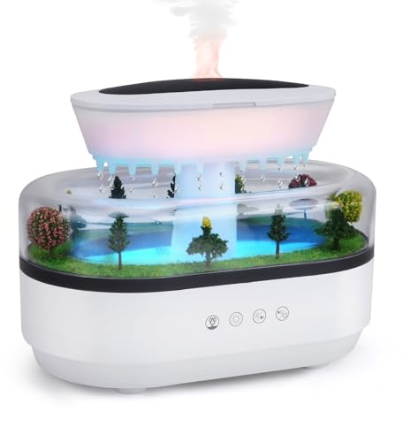 250ML Difusor Aceites Esenciales, Humidificador Aceites Esenciales con 7 Colores, Pequeño Difusor de Aromaterapia con Gotas Lluvia Paisaje, difusor de aromas para Sala de Estar Dormitorio Yoga Oficina