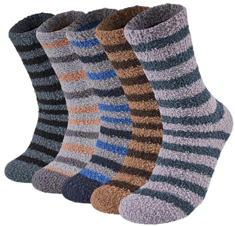 Niorasen 5 paia di calzini soffici con pinze per uomo, calzini termici spessi invernali in caldo pile, antiscivolo, comodi per letto e pavimento, per casa, taglia 38-45