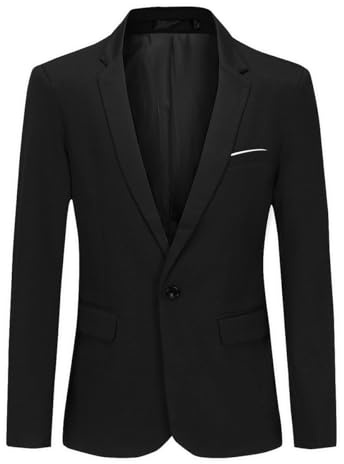 YFFUSHI Mens Blazer Slim Fit Lightweight 1 Button Formal Suit Jacke Black