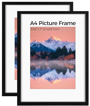 LUOJINYI 2 Marco para fotos A4 (21 x 29,7 cm), Din A4 con cristal acrílico, marco para fotos A4 con soporte de pared de madera, marco para montaje en pared horizontal o vertical (negro)