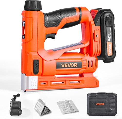 VEVOR Cordless Brad Nailer, 2-in-1 Nail Gun Staple Gun, 18 Gauge 5/8 inch, Includes 1000 Pcs Staples and 1000 Pcs Nails, with Battery and Charger, Non-Slip Rubber Grip, for Woodworking DIY Projects