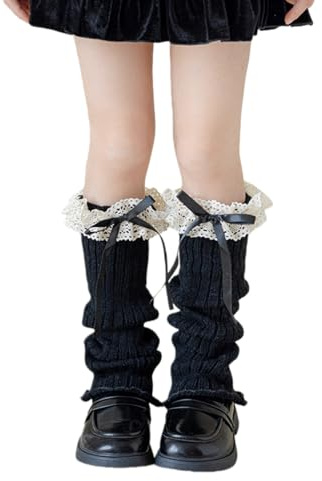 AMateschitz Y2K Jambières pour fille avec nœud en tricot d'hiver Jambières longues en tricot chaud pour ballet yoga, Noir , taille unique