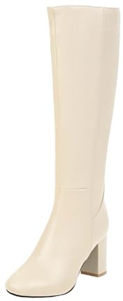 Moderiktiga och eleganta stövlar i mitten av vaden knähöga stövlar högklackade långa stövlar kvinnor stövlar breda vad, BEIgE, 40.5 EU