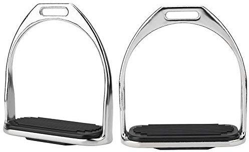 Tomantery Estribo de Hierro de Seguridad con Almohadilla de Goma para una Conducción Estable y Cómoda, Ideal para Ecuestres, Niquelado Blanco, sin Agujeros, Carga Unilateral 300 kg+