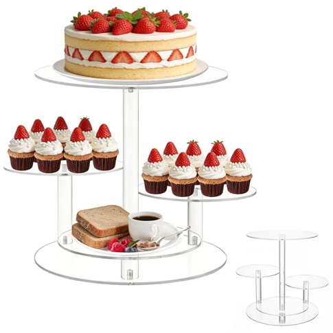 Umllpet 4 våningar akryl cupcake-stativ, kombination tårtställ för desserter, munkar, kex, bröllop och födelsedagsfest dekoration