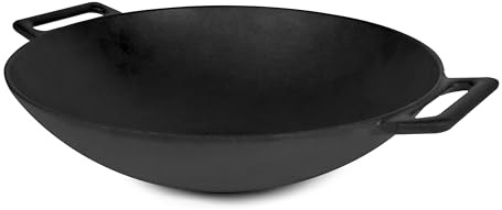 Jim Beam 12'' Pre Seasoned Heavy Duty Construction Cast Iron Grilling Wok, Griddle and Stir Fry Pan