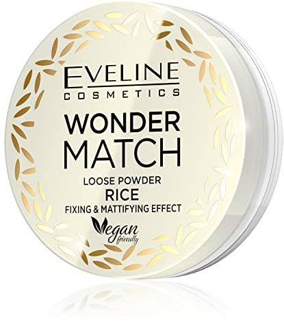 Eveline Cosmetics Wonder Match Cipria in Polvere di Riso - Formula Vegana Opacizzante e Fissante per un Look Radioso | Non Comedogenica, Finitura Leggera | Include Puff