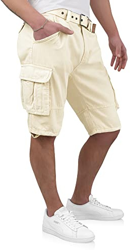 Indicode Kjeld - Pantalones cortos cargo para hombre con 6 bolsillos, incluye cinturón de tela de algodón 100%, bermudas de verano para hombre, gris claro, M