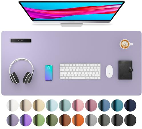 Aothia Schreibtischunterlage,Mauspad mit Leder und Rutchfeste Wildleder,Multifunktionales Office Mousepad Laptop Schreibunterlage,Tisch-Schutz Unterlage für Büro/Home(91x43cm,Lavendel)