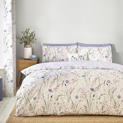 Catherine Lansfield Grasmere - Set copripiumino singolo reversibile con federa, motivo floreale, colore: lilla