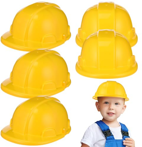 Alipis Kids Builders Hat Construction Safety Helmet Toy Lightweight Engineering Hard Hat for Role Play and Party Dress up 8.3X6.9X3.7 Inches Yellow Childrens Hard Set of 5