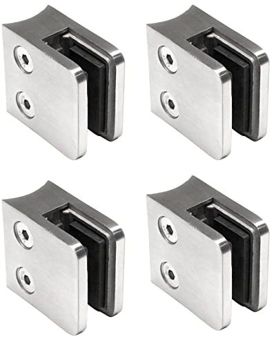 PRIOstahl Glashalter 4 Stück Glasklemmen Klemmhalter Glasplattenhalter Eckig 45 x 45 x 25-27 mm Anschluss: 42,4 mm für Glas 3 mm Geländer Treppengeländer Balkon aus Edelstahl V2A