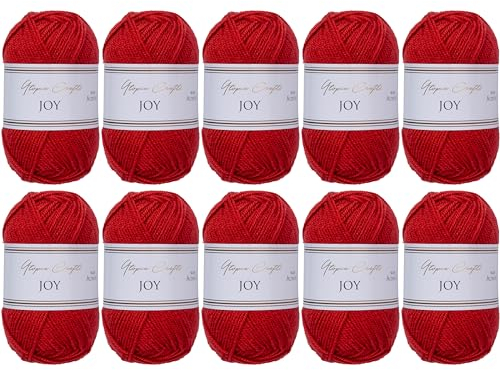 Utopia Crafts JOY Uni Strick- und Häkelgarn, Weich, Pflegeleicht, 100% Polyacryl, 10x 50 g Knäuel, 150m (Rot Orange)