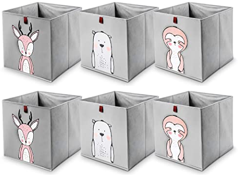 2friends 6er Set Aufbewahrungsboxen für Kallax Boxen - Kinder Spielzeugkiste, 33x33x33 cm, Abwaschbar Kallax Boxen mit Schlaufe zum Herausziehen, Stabile Kinderzimmer Aufbewahrung, Grau