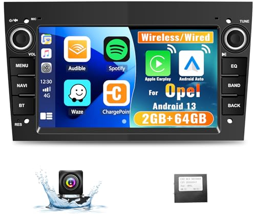 CAMECHO 2G+64G Android 13 Autoradio für Opel Astra Corsa Vauxhall Meriva Zafira mit Wireless Apple Carplay Android Auto, 7 Bildschirm Bluetooth Autoradio GPS WiFi HiFi FM RDS SWC Rückfahrkamera