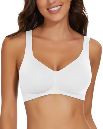 WOWENY Non Wired Bras for Women Seamless Push Up Bra Wireless Womens BrasPlus Size Sleep Bras Comfort Support Bras Soft for Everyday,White,M