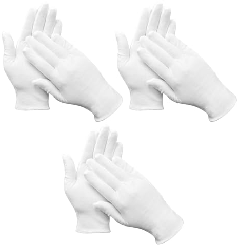 LANAFAY 3 Paires Gants en Coton Blanc 8,26 in, pour Homme et Femme, Doux Respirants Gants Hydratants en Coton, pour Tester les Bijoux, le Travail Quotidien