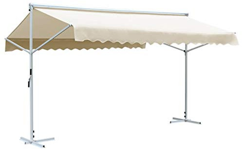 Buzaza Tenda Parasole con Piedistallo 500x300 cm Crema,Tenda da Sole per Esterno Avvolgibile,Tenda da Sole a Bracci Estensibili con Telaio in Alluminio,Tettuccio Resistente al Sole e Impermeabile e Ma