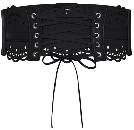 Hanna Nikole Boho Stil Plus Größe gebogene hohle Spitze PU Ledergürtel für Frauen FrauenSchwarz S