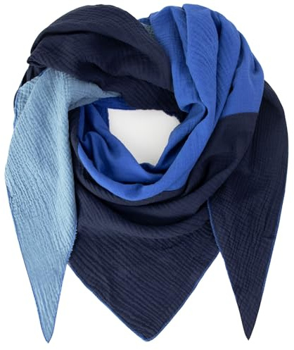 Gloop Sciarpa da donna XXL a maglia triangolare sciarpa foulard cotone triangolo mussola sciarpa senza graffi sulla pelle Made in Italy, Blu scuro-blu, Taglia unica
