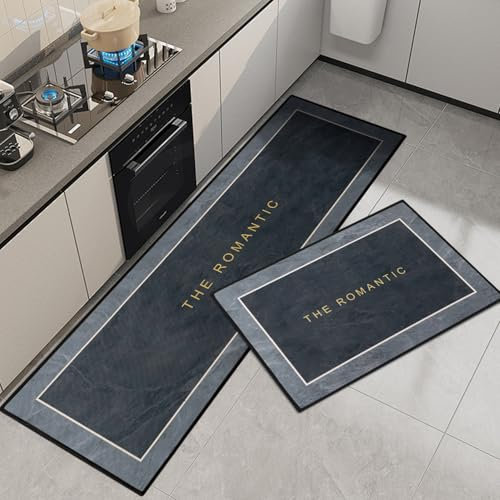 7VSTOHS Juego de Alfombras de Cocina Antideslizantes de 2 Piezas, Tapete Cocina Antideslizante Resistente al Aceite, Adecuado para Cocina, Baño, Sala de Estar, 43x75+43x120cm