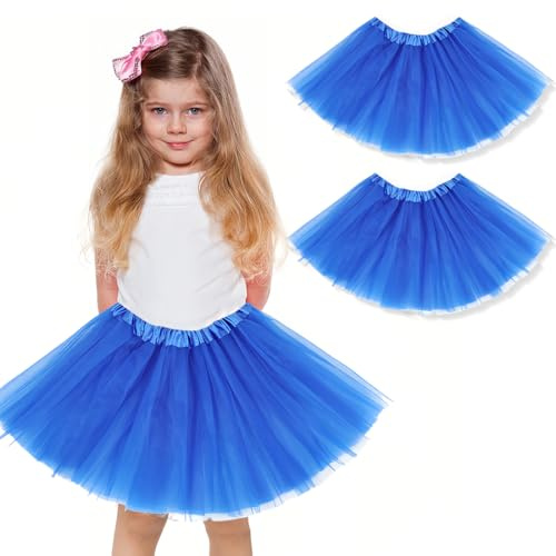 WKRTDY 2pcs Faldas Totem de Tul Elástico para Niñas Tutú 3 Capas (Zafiro, Fiesta de Cumpleaños)