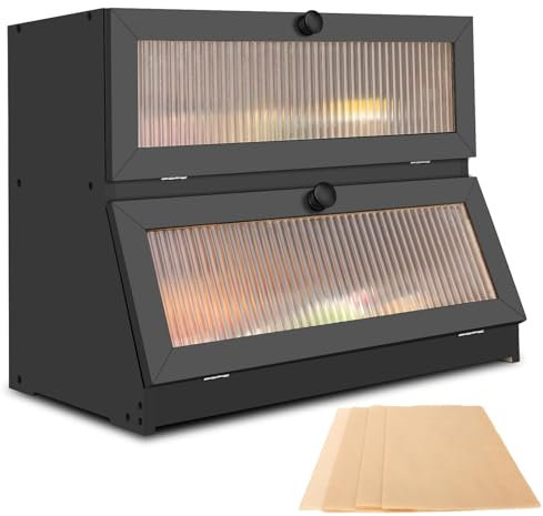 Wuciray Boîte à Pain En Bois à Deux Etages Boîte à pain Grande Capacité Avec 50pcs Papier Rangement Huche à Pain Noire Pour Pain Grillé