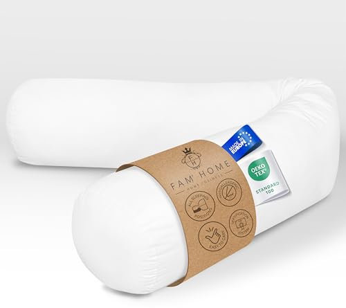 FAM Home Nackenrolle, 180 cm, 1 Stück – Nackenrolle 21 x 180 cm – Nackenrolle 180 cm für 2 Personen, orthopädisch, atmungsaktiv, waschbar, Hohlfasern aus recyceltem Polyester, Hotelqualität, weich