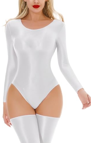 Maeau Dambodysuit med oljig glans, babydoll, transparent, playsut EU M-XL, Vit, M