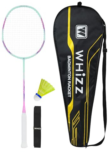 BAIHUALIN WHiZZ - Set di racchette da badminton in carbonio, leggera in grafite, per allenamento, esercizio, tempo libero + 1 palla da calcio + 1 impugnatura + 1 borsa per il trasporto, rosa