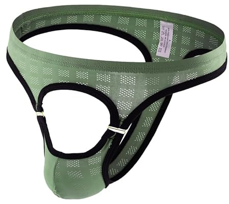 Bommi Fairy Slip da uomo con parte anteriore aperta, biancheria intima a vita bassa e chiusura a bottone, slip triangolare, mutande, taglia S-L, verde oliva, L